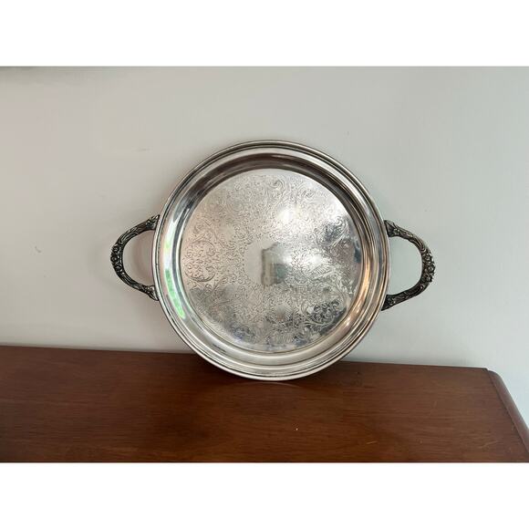 Vintage Sheridan Silver-Plated Serving Tray with Ornate Handles Elegant - Picture 1 of 6